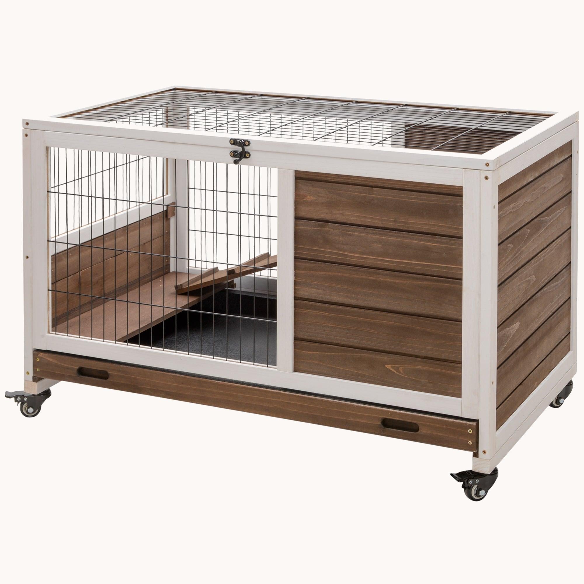36" Elevated Bunny Cage Indoor/Outdoor with Wheels for Small Pets Brown