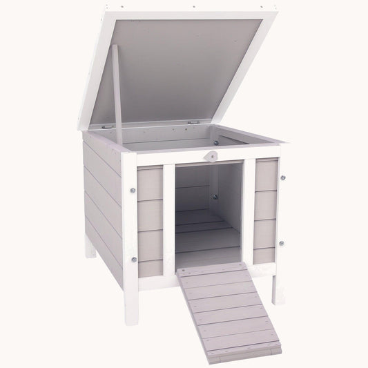 Small Rabbit Hutch with Raised Platform & Easy Access Gray