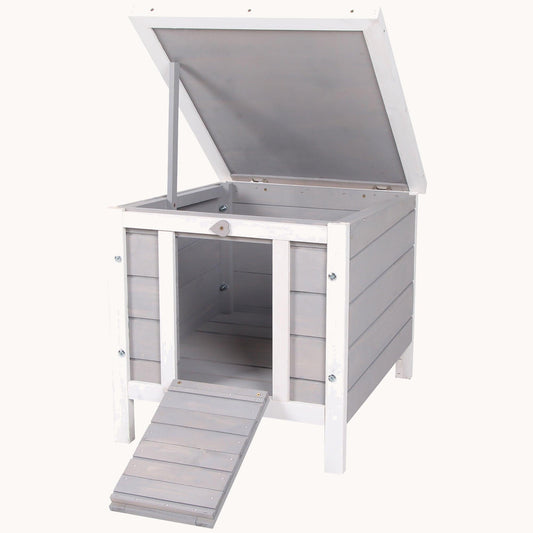 Small Rabbit Hutch with Raised Platform & Easy Access Gray