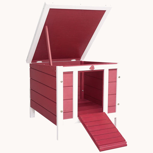 Small Rabbit Hutch with Raised Platform & Ramp Red