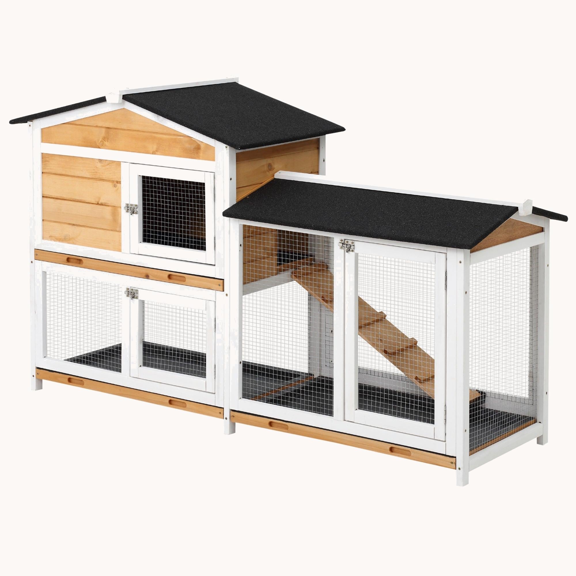 62"  Weatherproof Rabbit Hutch with Easy-Clean Tray Natural Wood