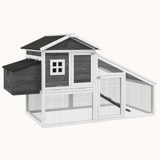 69" Wooden Chicken Coop/Rabbit Hutch with Nesting Box, Removable Tray