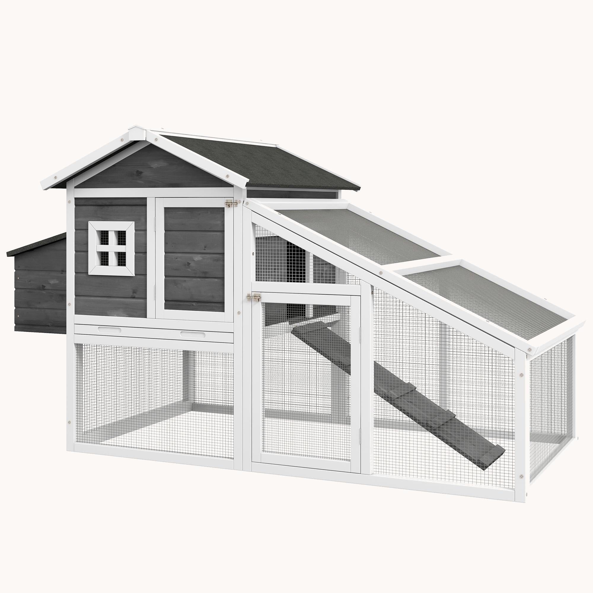 69" Wooden Chicken Coop/Rabbit Hutch with Nesting Box, Removable Tray