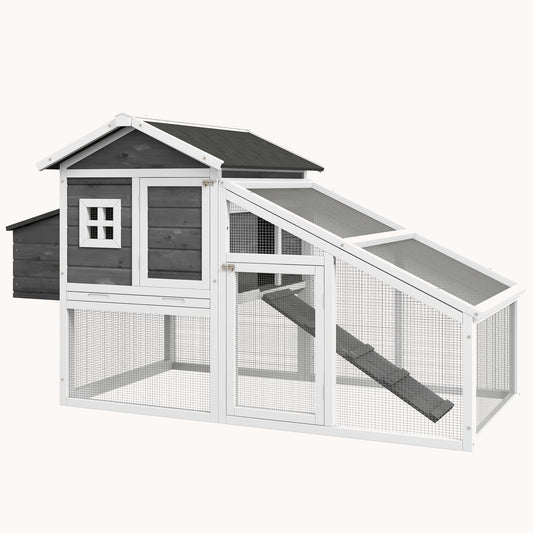 69" Wooden Chicken Coop/Rabbit Hutch with Nesting Box, Removable Tray