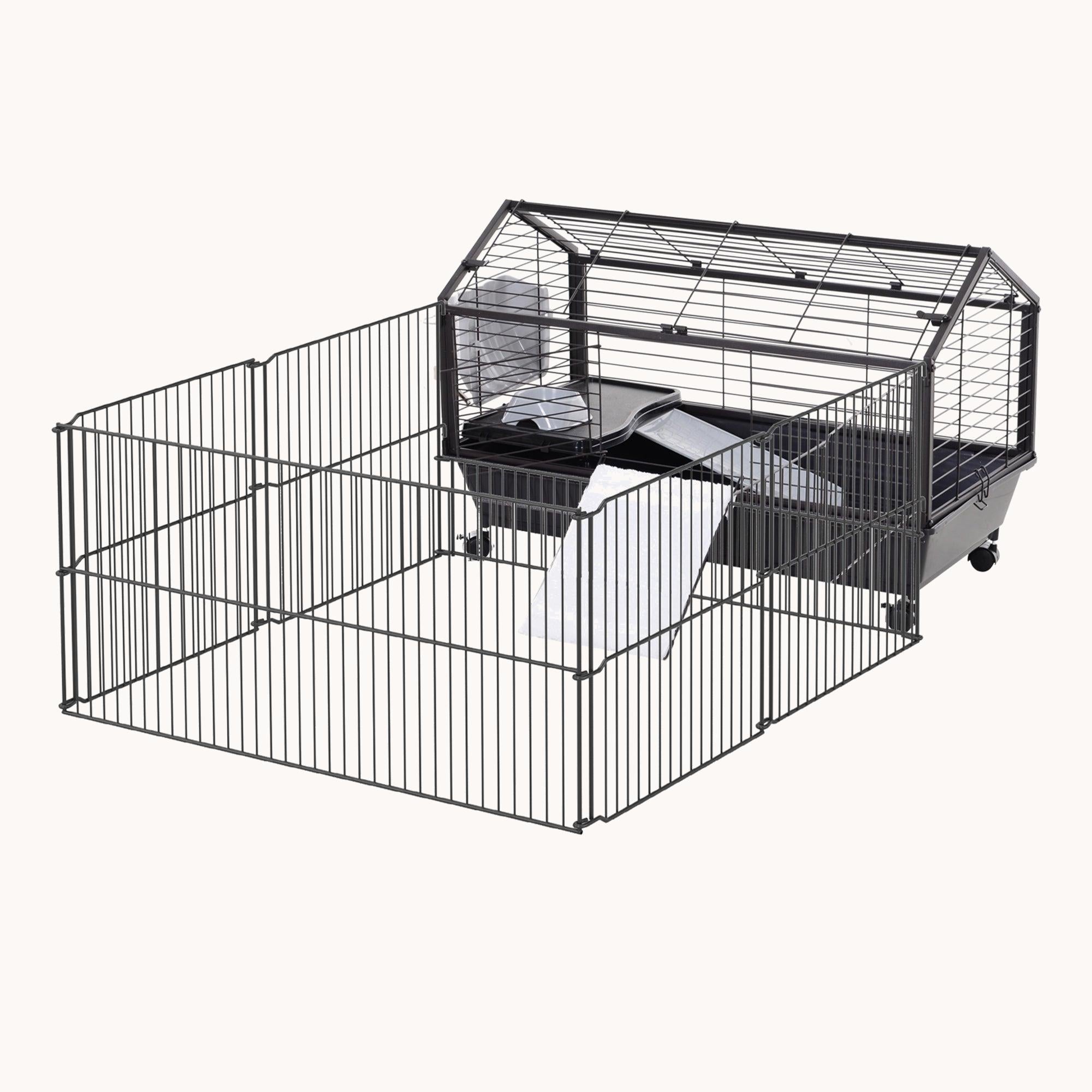 35'' Foldable Run Rolling Small Animal Cage with Ramps & Water Accessories