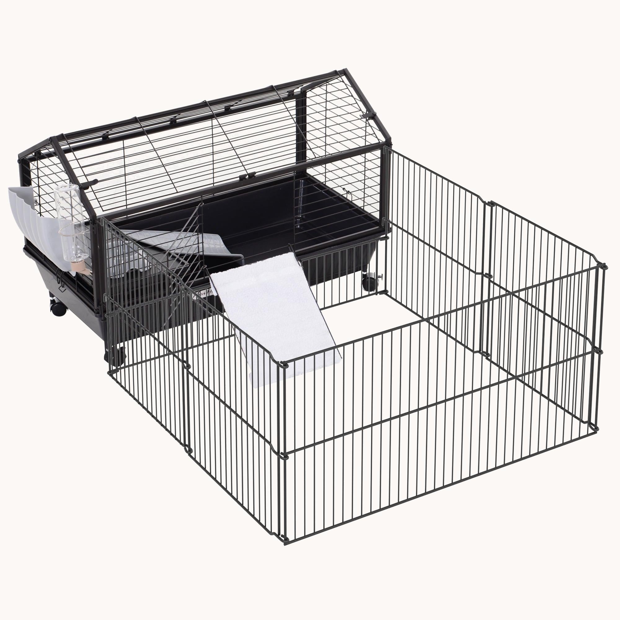 35'' Foldable Run Rolling Small Animal Cage with Ramps & Water Accessories