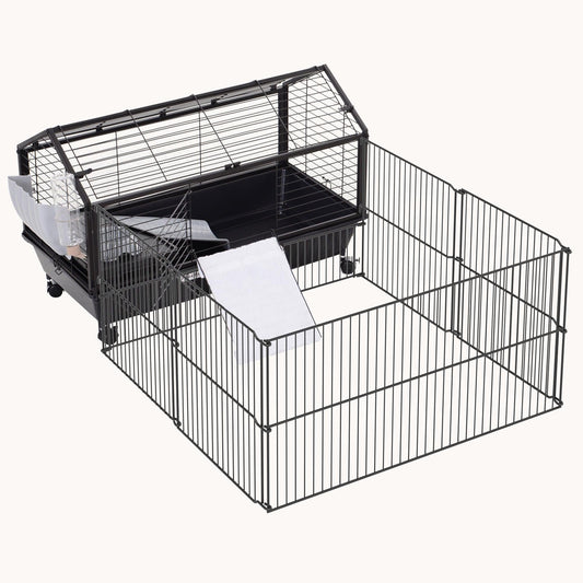 35'' Foldable Run Rolling Small Animal Cage with Ramps & Water Accessories