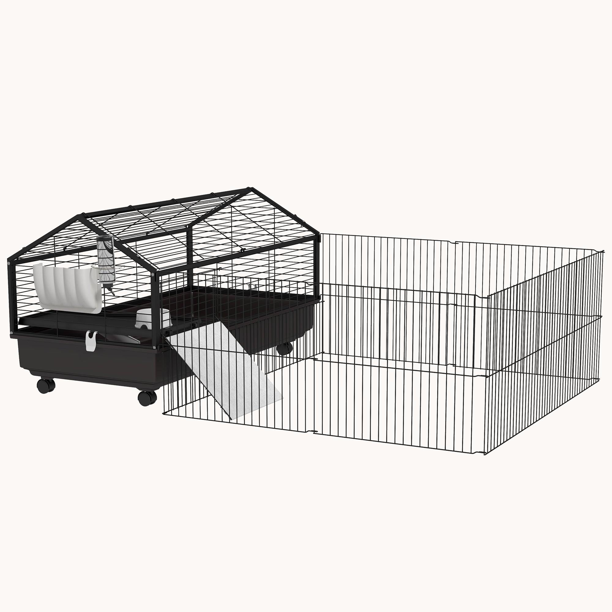 46.5" Small Animal Cage with Foldable Run Area, Wheels & Water Bottle