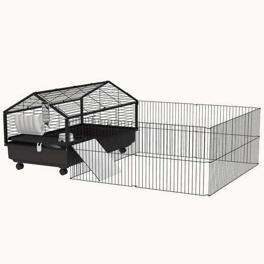 46.5" Small Animal Cage with Foldable Run Area, Wheels & Water Bottle