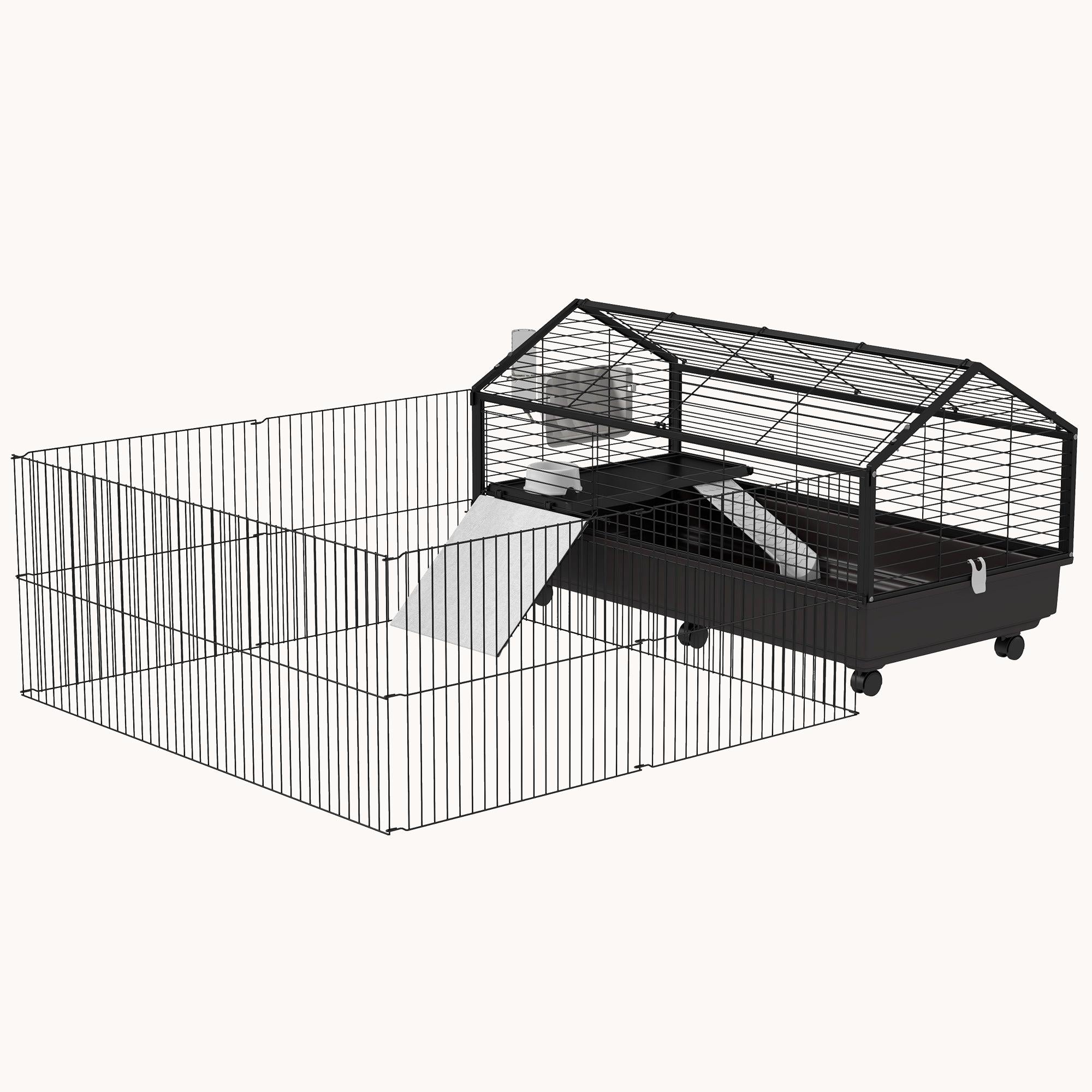 46.5" Small Animal Cage with Foldable Run Area, Wheels & Water Bottle