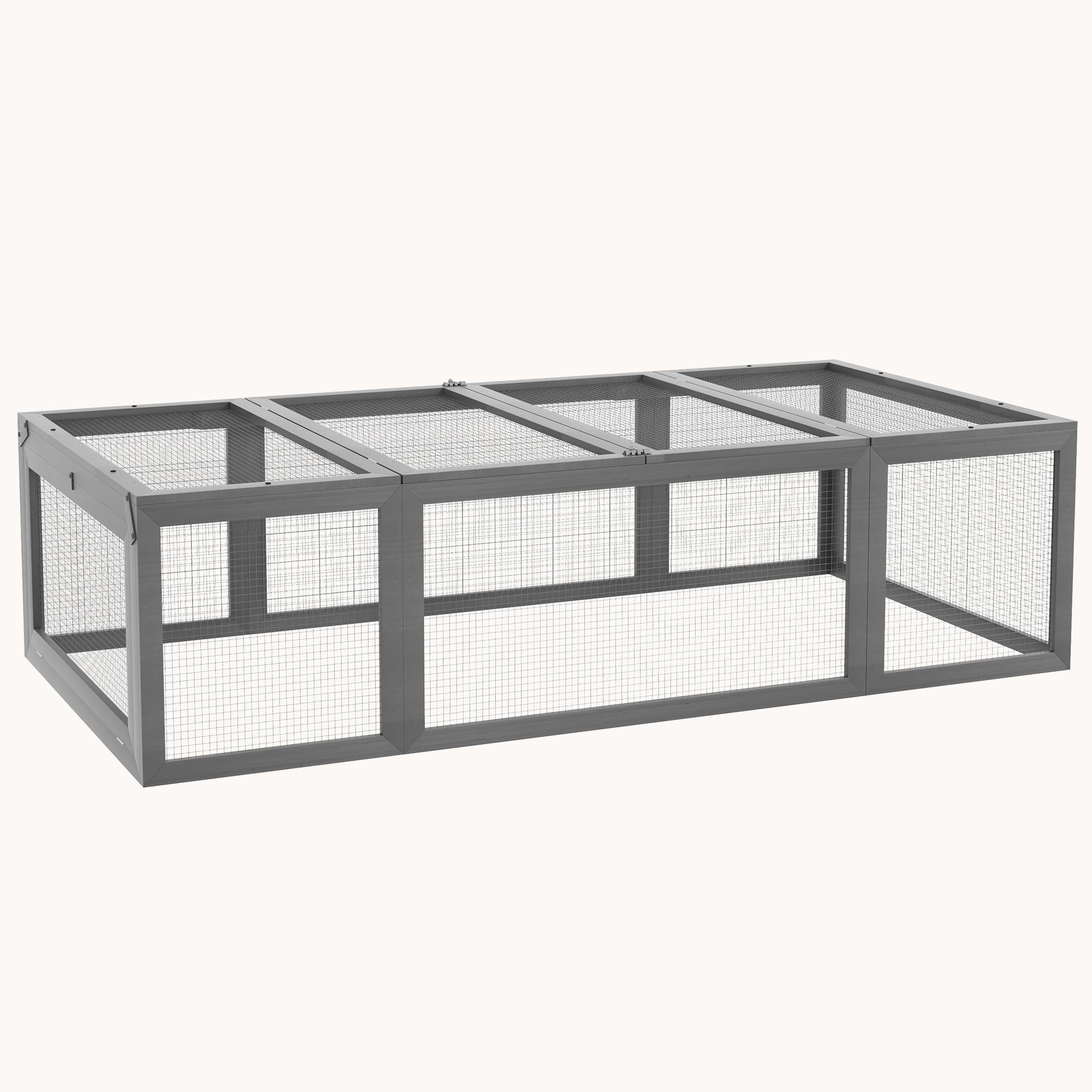 Large Wooden Rabbit Hutch with Lockable Doors & Outdoor Run, Gray