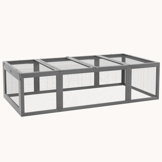 Large Wooden Rabbit Hutch with Lockable Doors & Outdoor Run, Gray