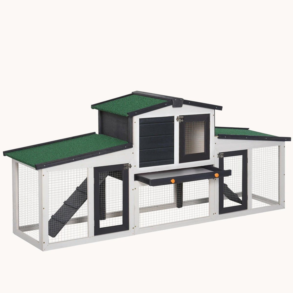 Large Outdoor Wooden Rabbit Hutch with Double Runs & Removable Tray, 78"x19"x34", Gray