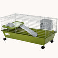 Load image into Gallery viewer, 35"L Small Animal Cage with Wheels, Food Dish, Water Bottle & Platform, Green
