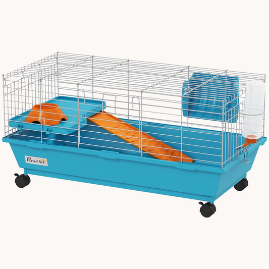 35"L Mobile Bunny Haven Rolling Rabbit Cage with Accessories
