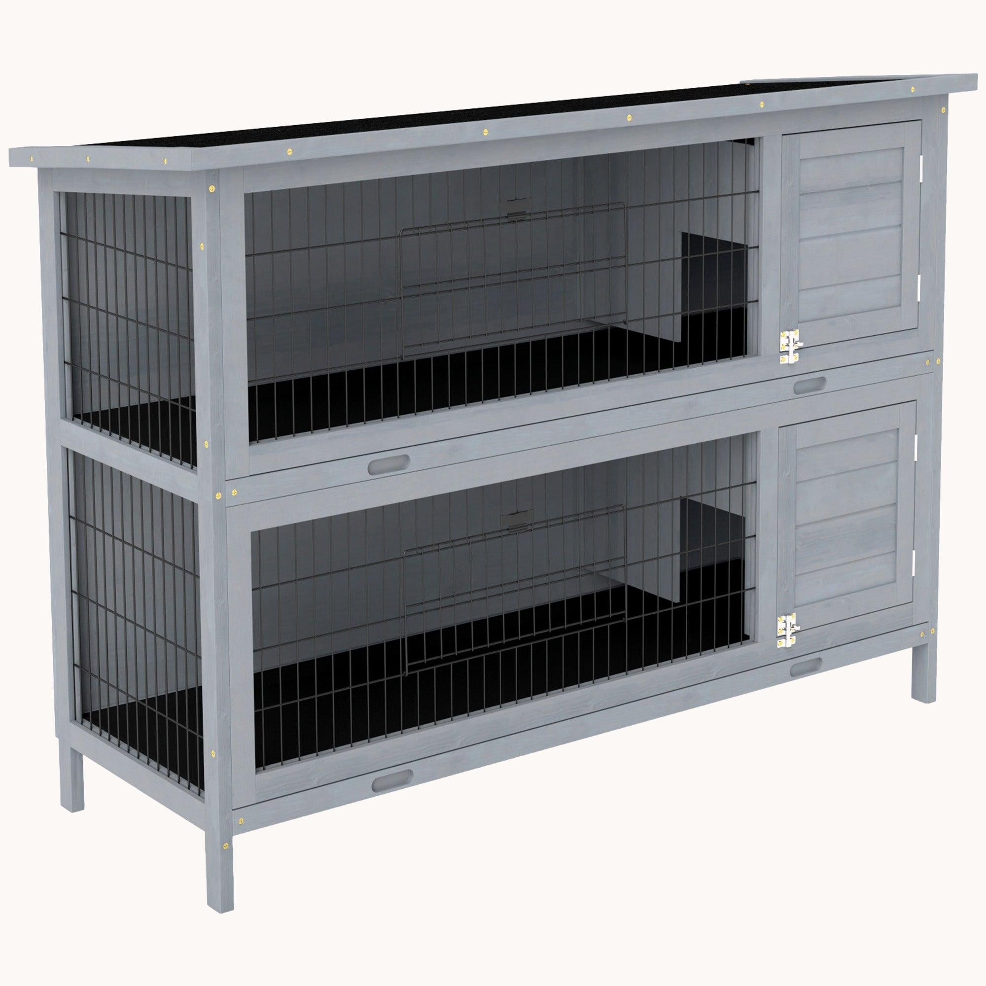 54" Two-Story Large Rabbit Hutch with Lockable Doors, Waterproof Roof & No-Leak Tray Grey