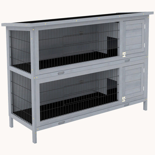 54" Two-Story Large Rabbit Hutch with Lockable Doors, Waterproof Roof & No-Leak Tray Grey