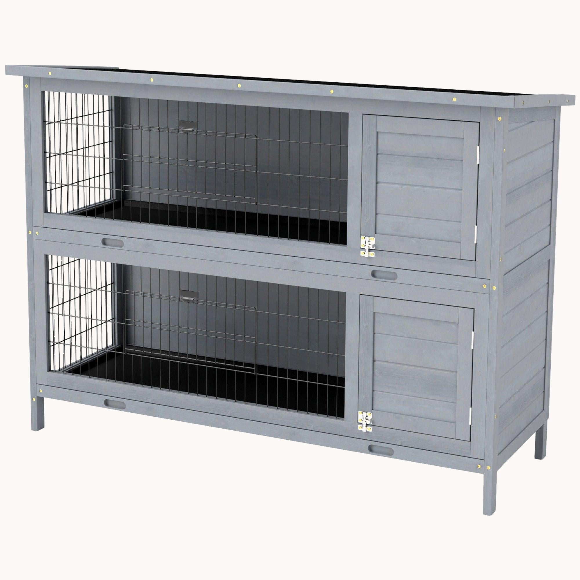 54" Two-Story Large Rabbit Hutch with Lockable Doors, Waterproof Roof & No-Leak Tray Grey