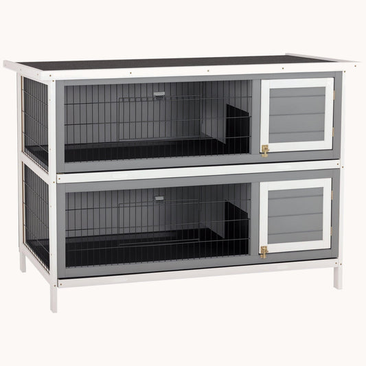 54" Two-Story Large Rabbit Hutch with Lockable Doors, Waterproof Roof & No-Leak Tray Gray/White