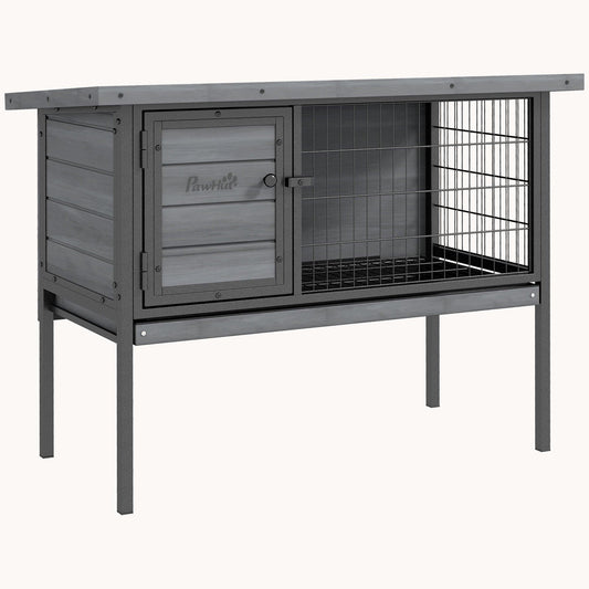Elevated Rabbit Hutch with No-Leak Tray & Water-Resistant Roof, Gray