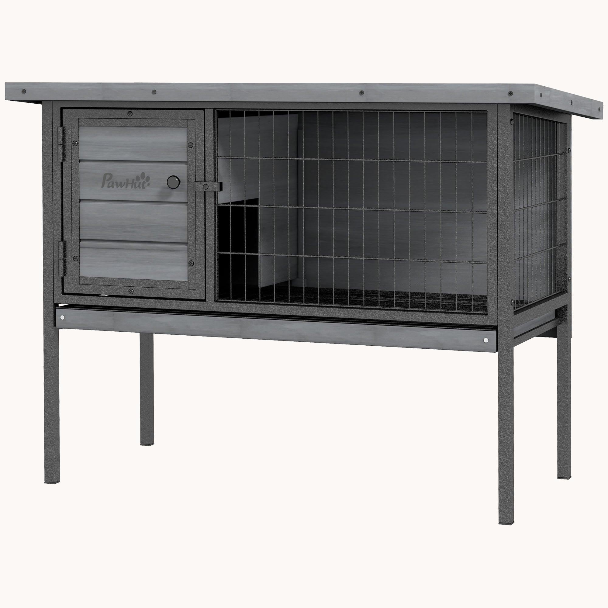 Elevated Rabbit Hutch with No-Leak Tray & Water-Resistant Roof, Gray