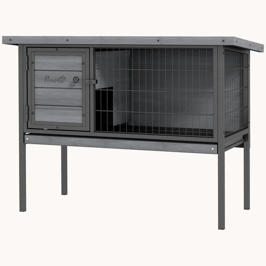 Elevated Rabbit Hutch with No-Leak Tray & Water-Resistant Roof, Gray