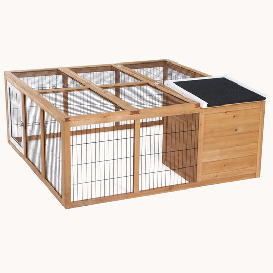 Square Rabbit Hutch with Openable House Dual Ventilation Doors Natural
