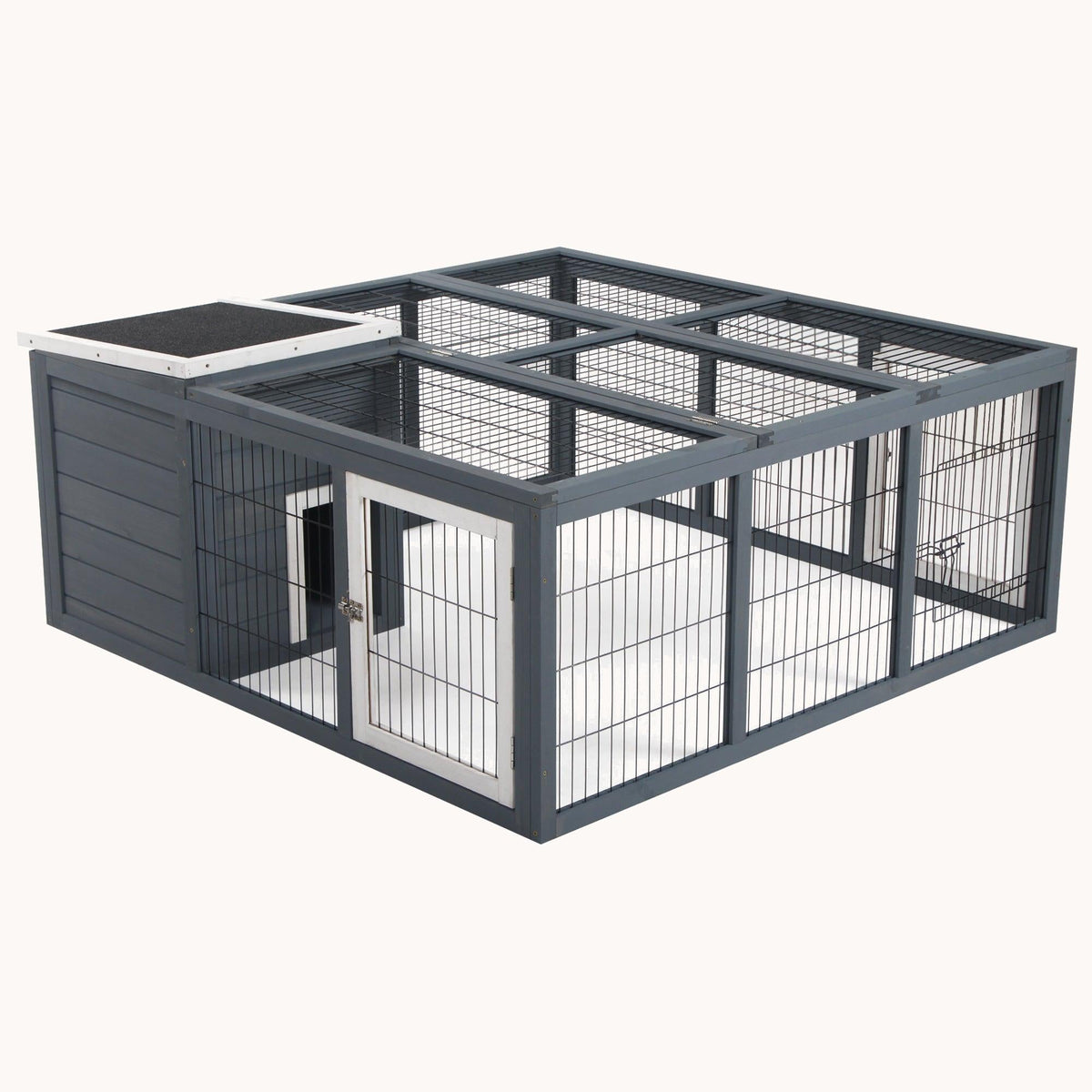 48.5" Square Rabbit Hutch with Openable House Dual Ventilation Doors Gray