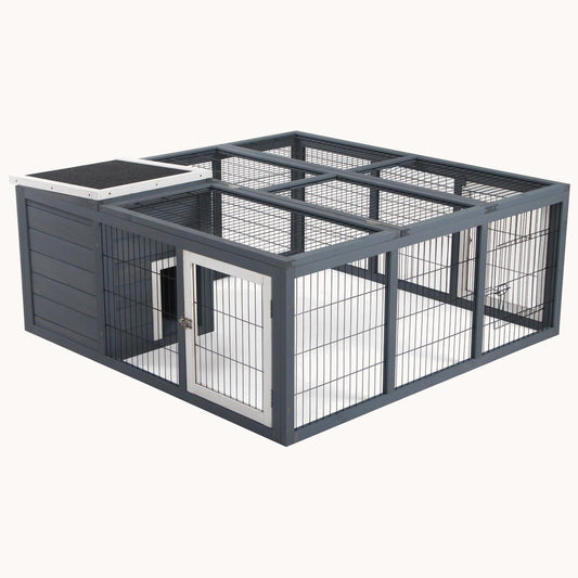 48.5" Square Rabbit Hutch with Openable House Dual Ventilation Doors Gray