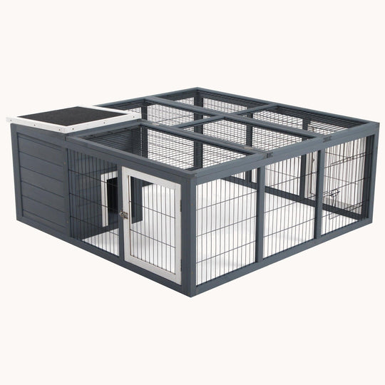 48.5" Square Rabbit Hutch with Openable House Dual Ventilation Doors Gray