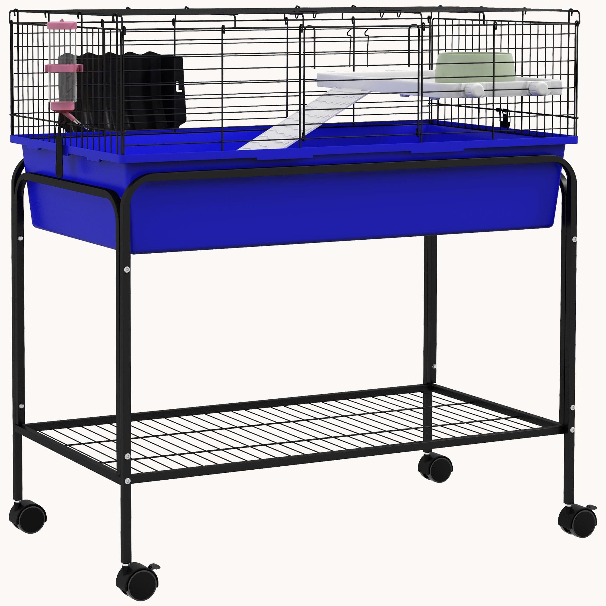 Two-Story Pet Cage with Removable Stand, Shelf & Wheels, 35.25"x18.5"x33", Blue