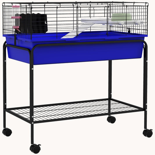 Two-Story Pet Cage with Removable Stand, Shelf & Wheels, 35.25"x18.5"x33", Blue