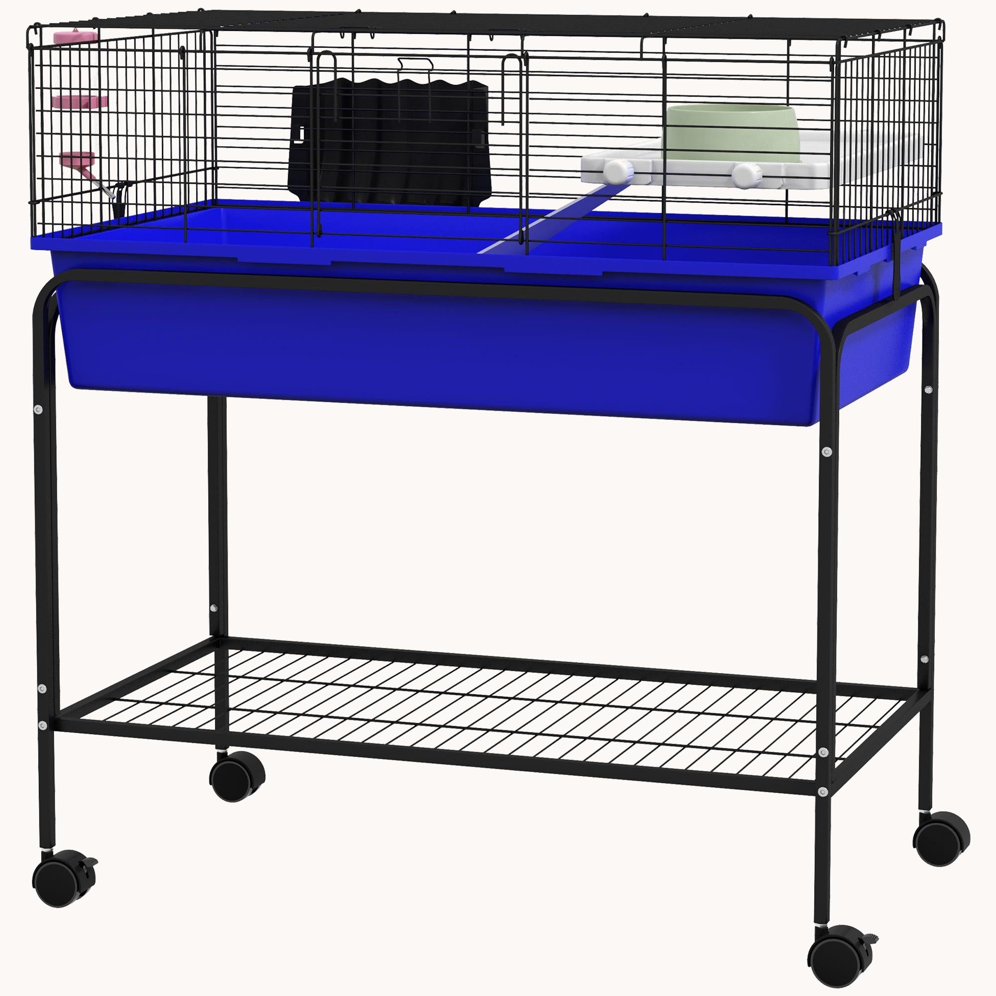 Two-Story Pet Cage with Removable Stand, Shelf & Wheels, 35.25"x18.5"x33", Blue
