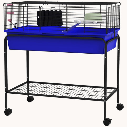 Two-Story Pet Cage with Removable Stand, Shelf & Wheels, 35.25"x18.5"x33", Blue