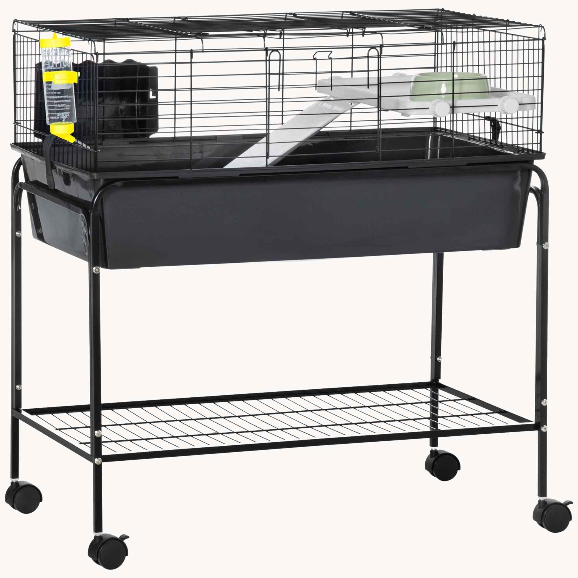 Two-Story Pet Cage with Removable Stand, Shelf & Wheels, 35.25"x18.5"x33", Charcoal Gray
