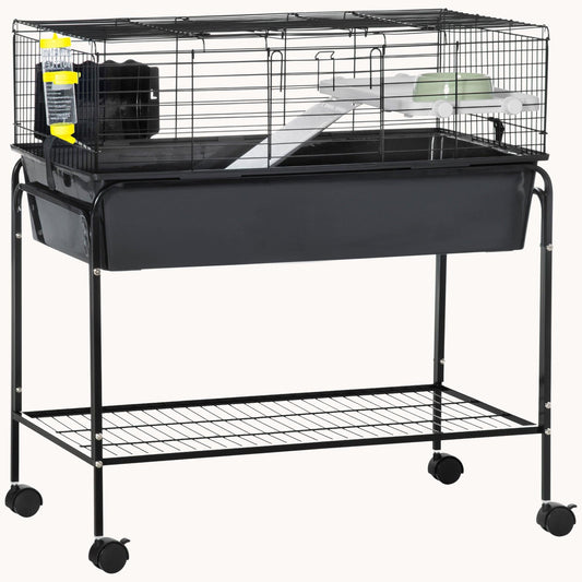 Two-Story Pet Cage with Removable Stand, Shelf & Wheels, 35.25"x18.5"x33", Charcoal Gray