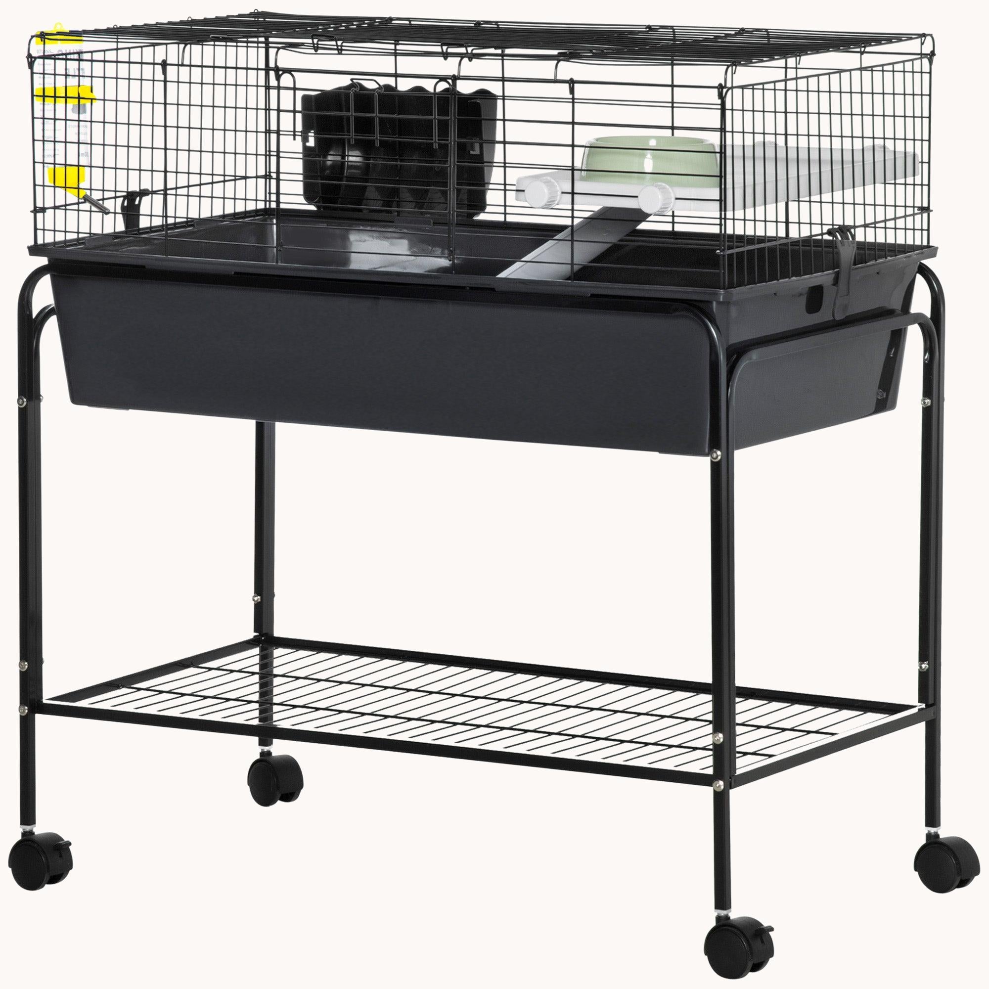 Two-Story Pet Cage with Removable Stand, Shelf & Wheels, 35.25"x18.5"x33", Charcoal Gray
