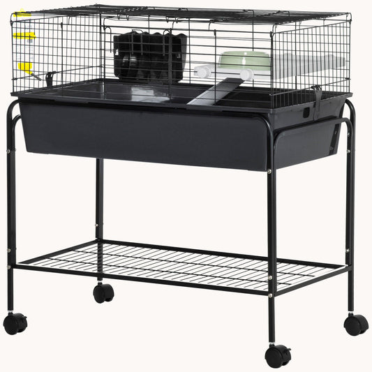 Two-Story Pet Cage with Removable Stand, Shelf & Wheels, 35.25"x18.5"x33", Charcoal Gray