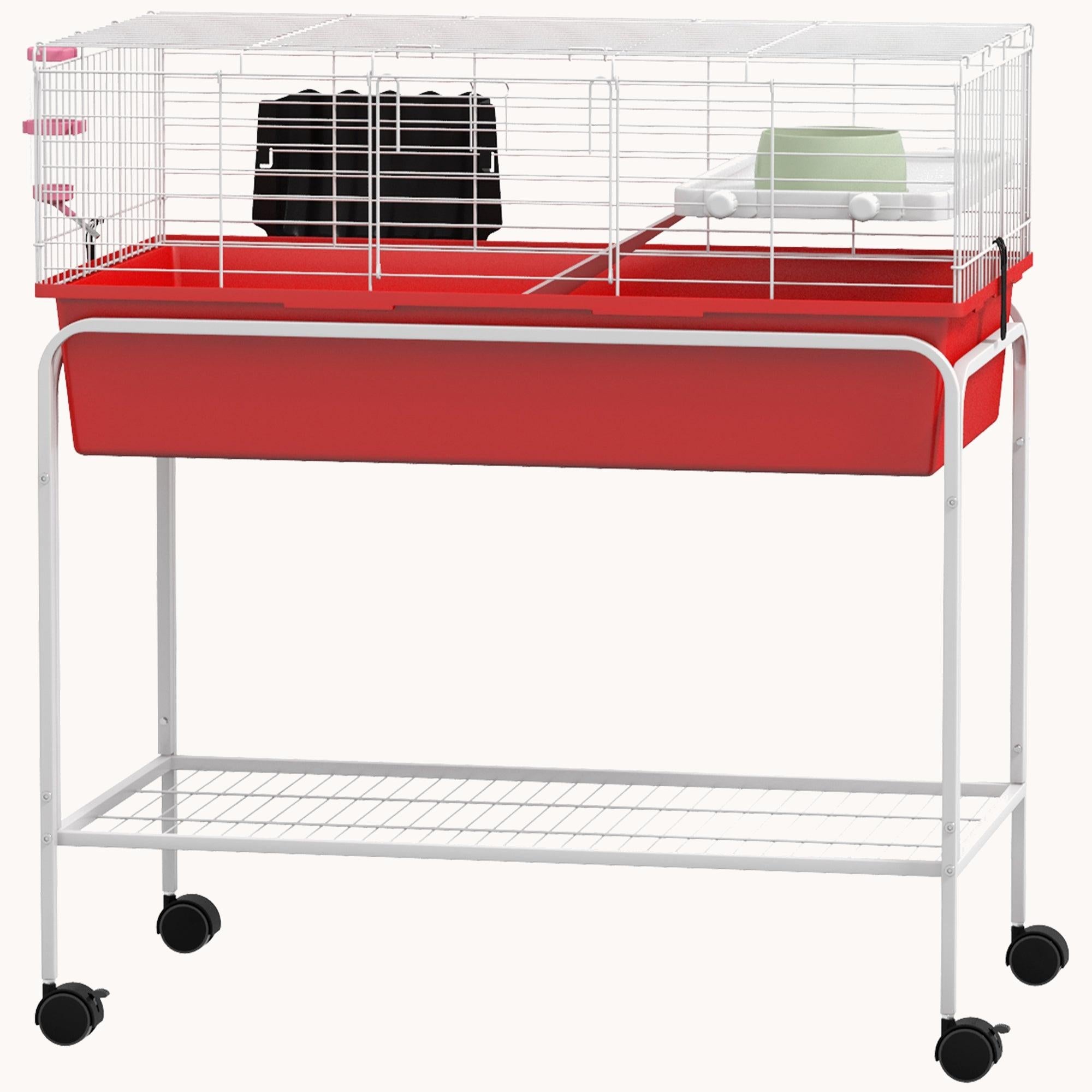 Two-Story Pet Cage with Removable Stand, Shelf & Wheels, 35.25"x18.5"x33", Red