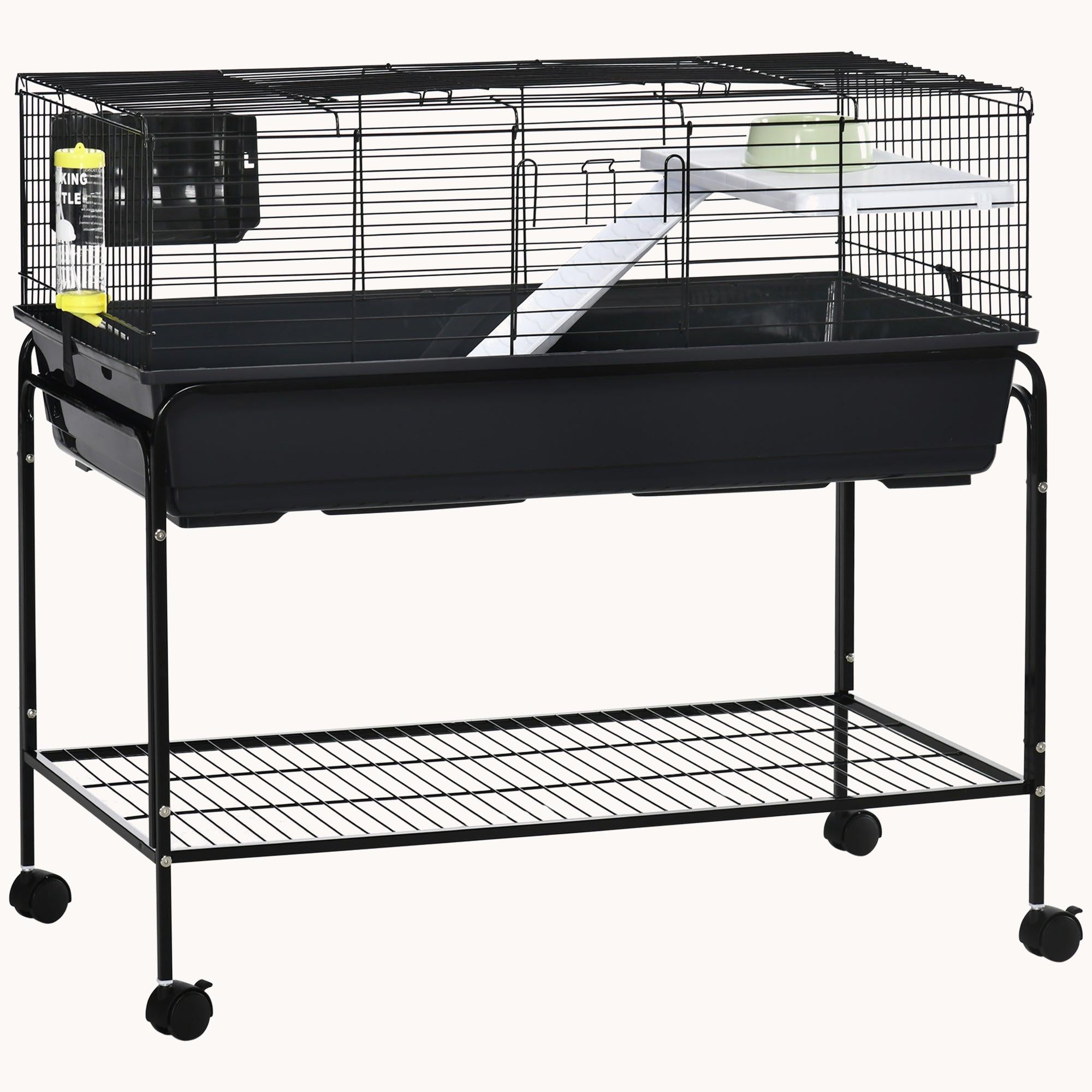 Two-Story Pet Cage with Removable Stand, Shelf & Wheels, 39"x20.5"x36.5", Black