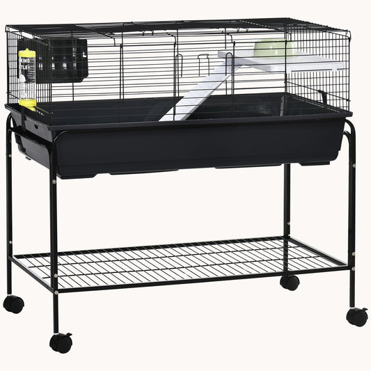 Two-Story Pet Cage with Removable Stand, Shelf & Wheels, 39"x20.5"x36.5", Black