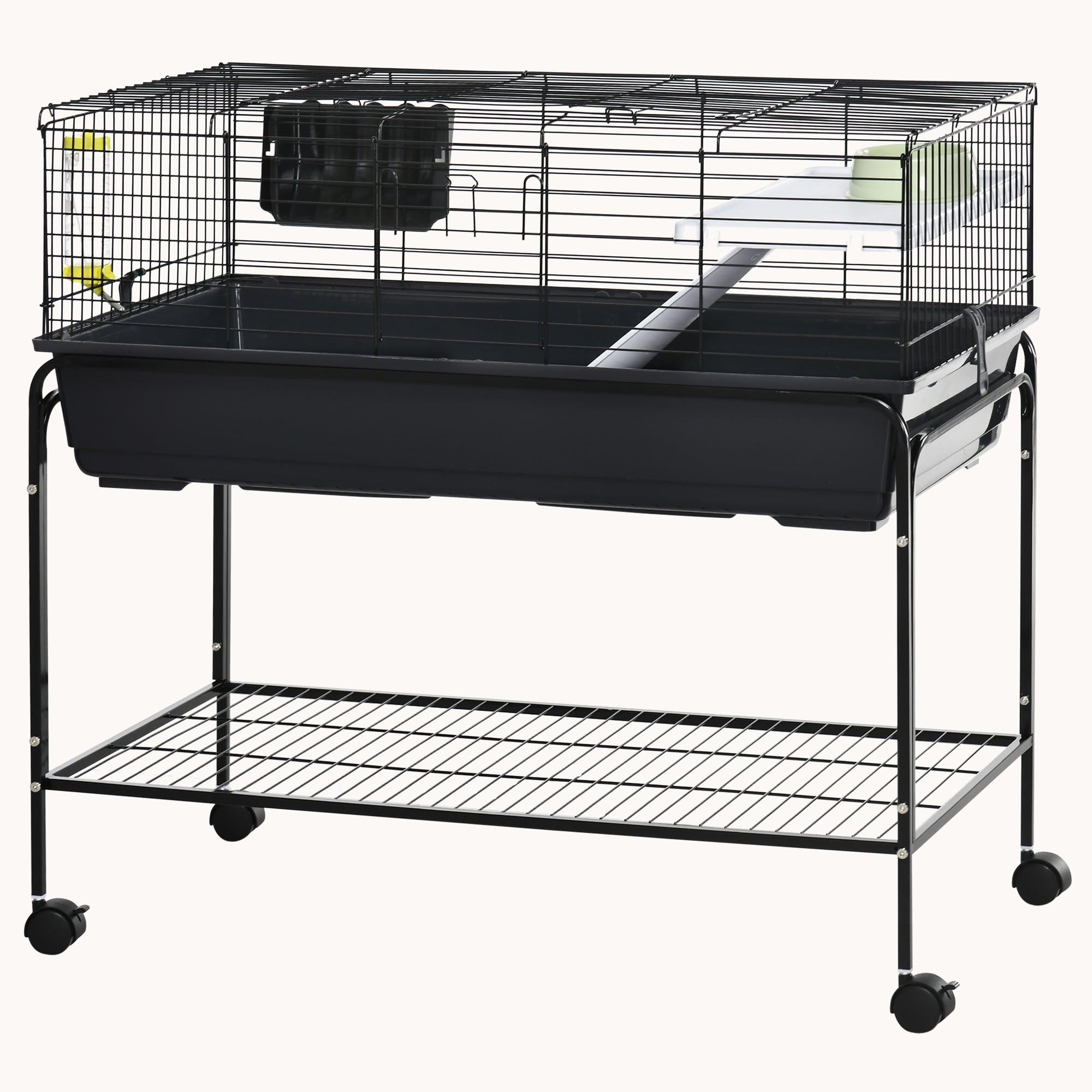 Two-Story Pet Cage with Removable Stand, Shelf & Wheels, 39"x20.5"x36.5", Black