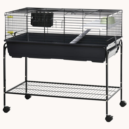 Two-Story Pet Cage with Removable Stand, Shelf & Wheels, 39"x20.5"x36.5", Black