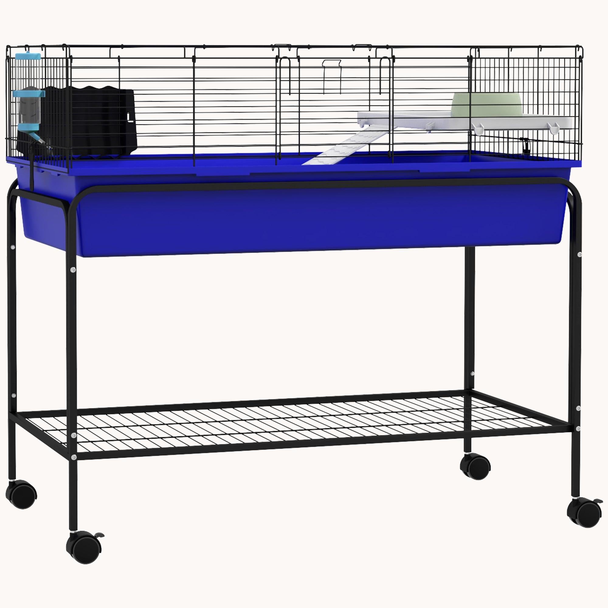 Two-Story Pet Cage with Removable Stand, Shelf & Wheels, 39"x20.5"x36.5", Blue