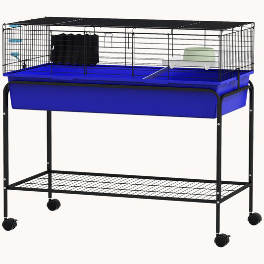 Two-Story Pet Cage with Removable Stand, Shelf & Wheels, 39"x20.5"x36.5", Blue