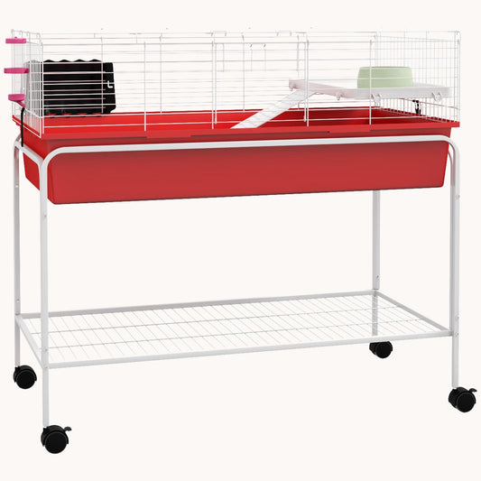 Two-Story Pet Cage with Removable Stand, Shelf & Wheels, 39"x20.5"x36.5", Red
