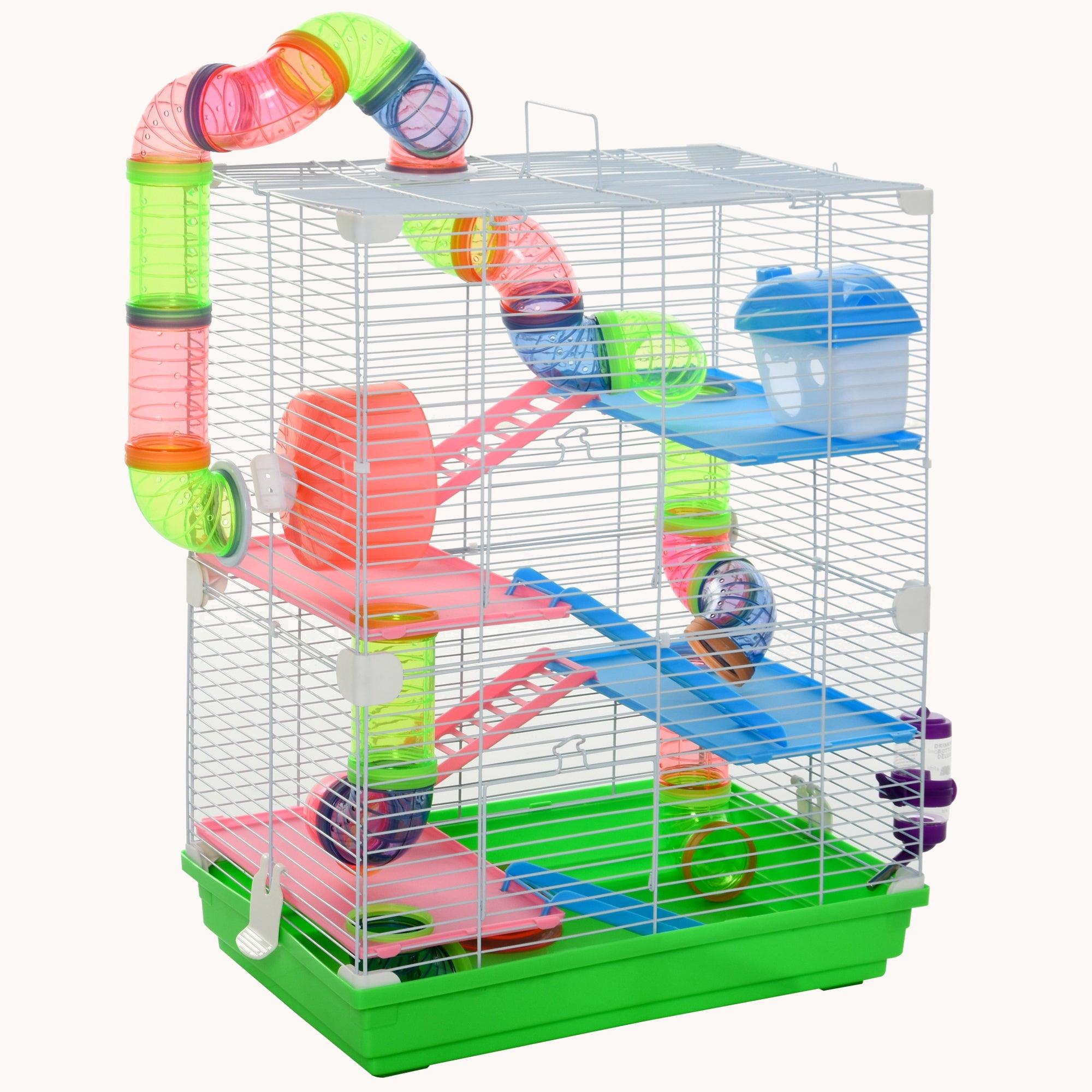 18" 5-Tier Hamster Cage with Tubes, Tunnels, Wheel, Food Dish & Water Bottle