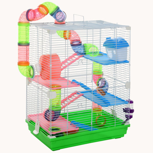 18" 5-Tier Hamster Cage with Tubes, Tunnels, Wheel, Food Dish & Water Bottle