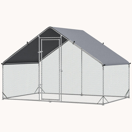 9.8' x 6.6' x 6.6' Spire-Shaped Metal Chicken Run with Waterproof and Anti-UV Cover