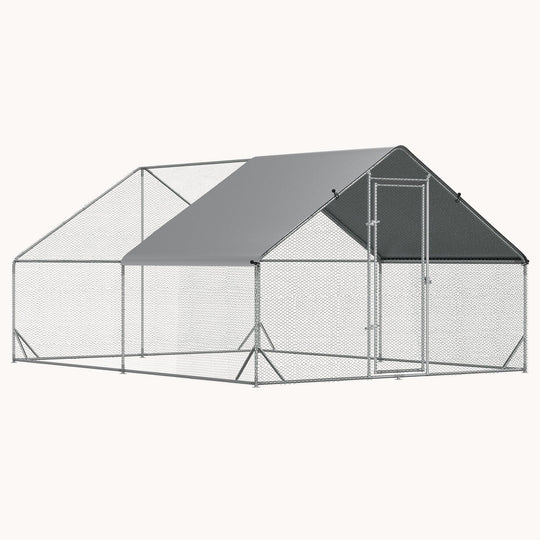 9.8' x 13.1' x 6.6' Spire-Shaped Metal Chicken Run with Waterproof and Anti-UV Cover